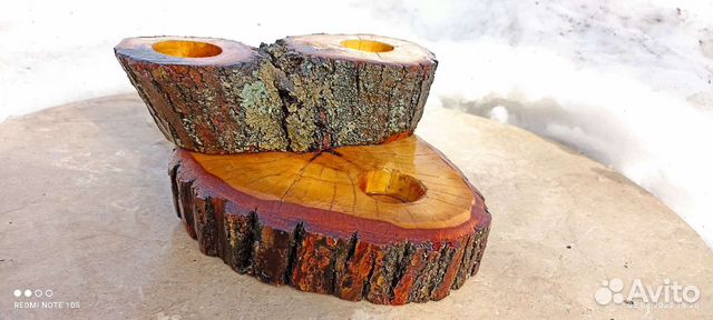 3 деревянных подсвечника ручной работы