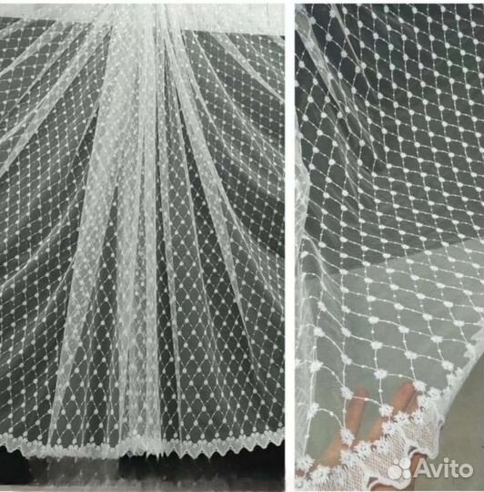 Тюль.Турецкая сетка с вышивкой Цветочек 5м