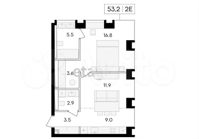 2-к. квартира, 53 м², 3/23 эт.