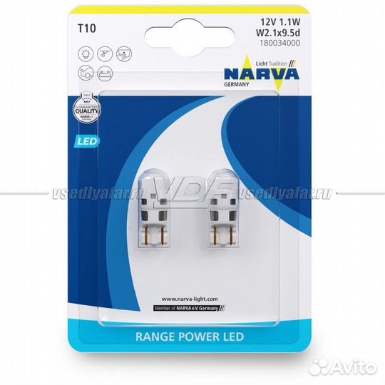 Светодиодные лампы narva T10 W5W 12V-0,6W LED 6000