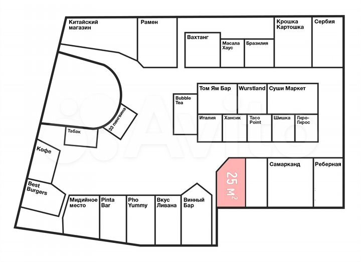 Место на фудхолле Дружба, 25 м²
