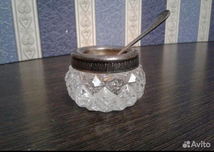 Солонка СССР горный хрусталь/ мелихиор