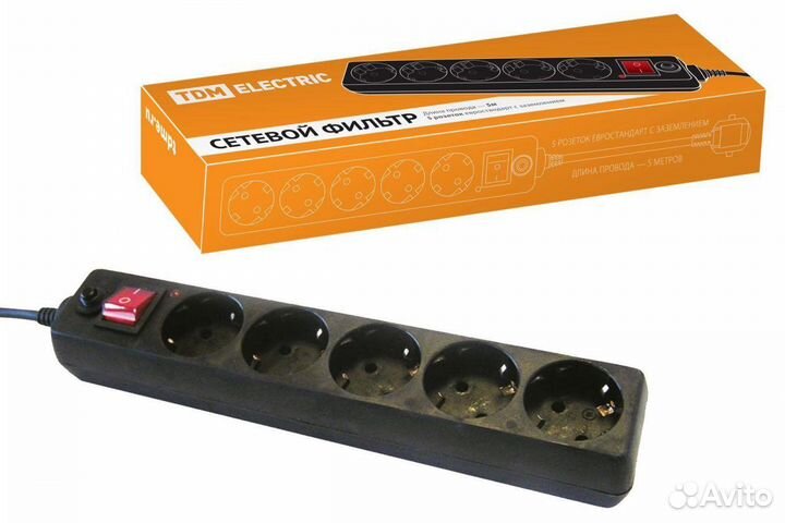 Сетевой фильтр TDM, 5.0м, 220V, 45332