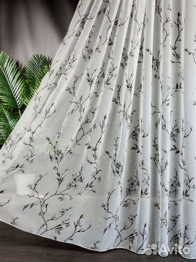 Тюль лен Сакура (серый)
