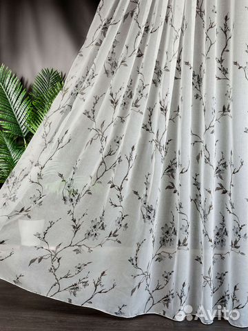 Тюль лен Сакура (серый)