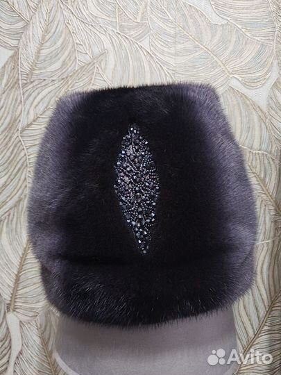 Шапка норковая женская новая р.54-56 голубой-сталь