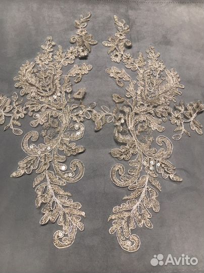 Нашивка на одежду аппликация гипюр светлое золото