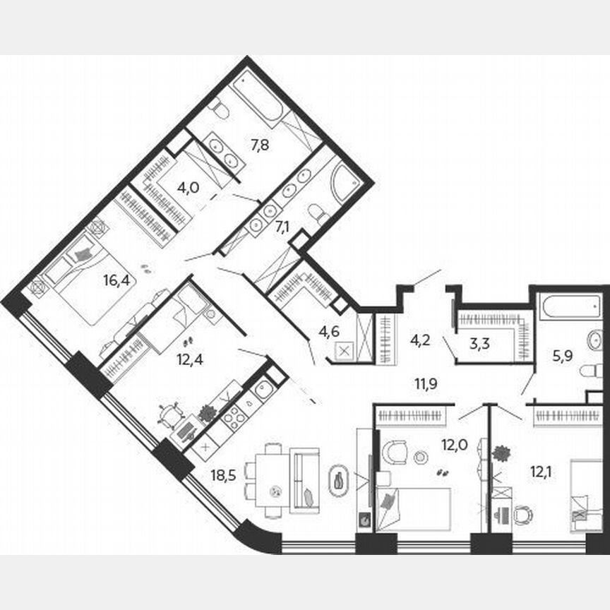 4-к. квартира, 120,2 м², 9/9 эт.