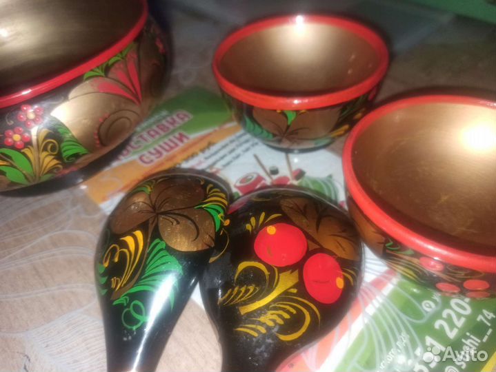 Набор посуды деревянный расписной СССР