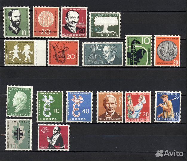 Чистые** марки Европы: фрг(1) 1957/58 г. г