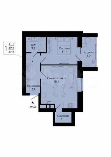 1-к. квартира, 47,3 м², 10/10 эт.