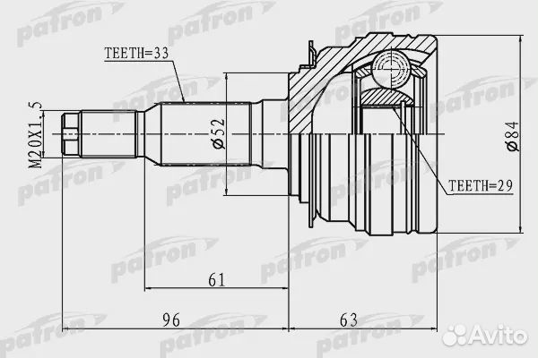 Patron PCV1095 ШРУС наружный 33x52x29 chevrolet la