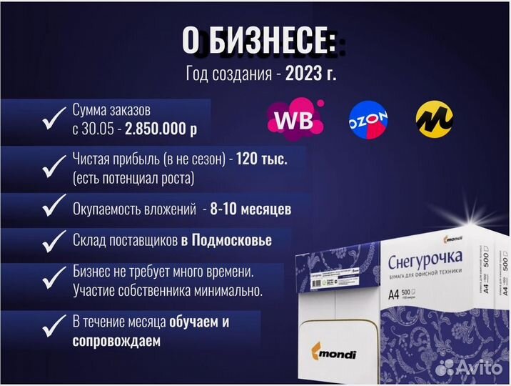 Готовый прибыльный бизнес на WB, Ozon и Я.М