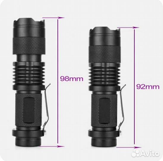 Ультрафиолетовый фонарик (3 режима освещения)