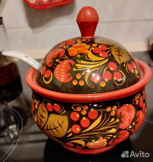 Сахарница хохломская роспись деревянная