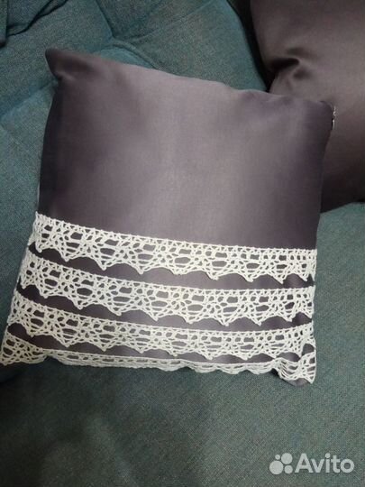 Декоративные подушки 2 шт с натуральным кружевом