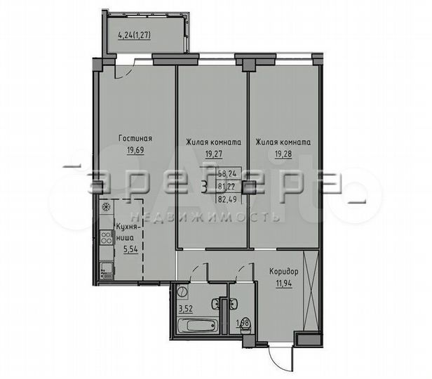 3-к. квартира, 82,5 м², 11/14 эт.