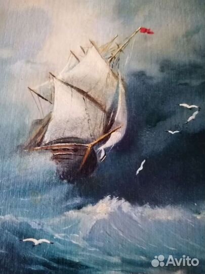 Картина, масло, оргалит- море