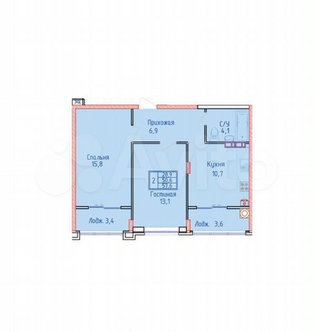 2-к. квартира, 57,6 м², 7/8 эт.