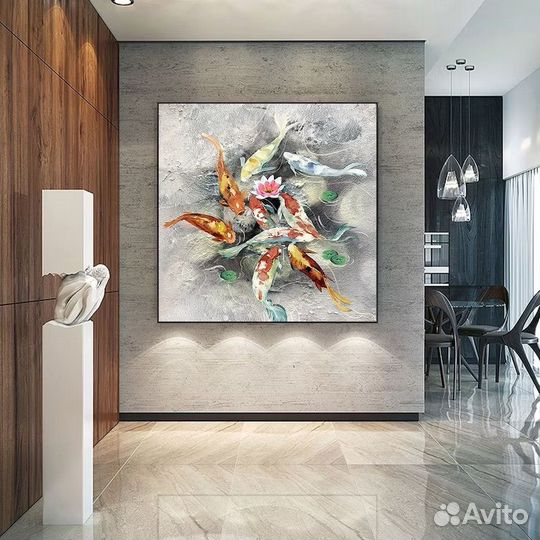 Картина маслом на холсте Карпы Кои Рыбки удачи