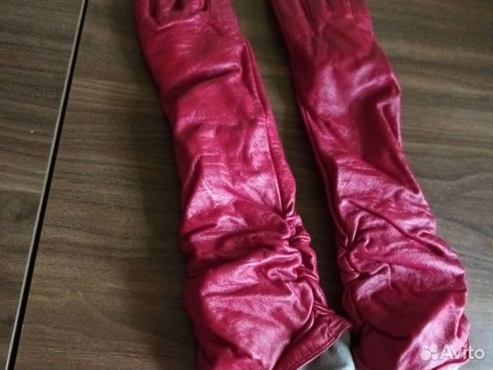 Перчатки женские кожаные зимние длинные