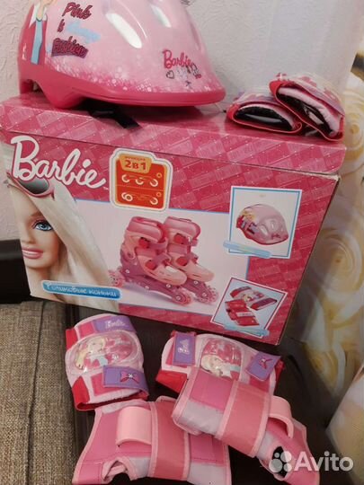 Роликовые раздвижные коньки с защитой Barbie