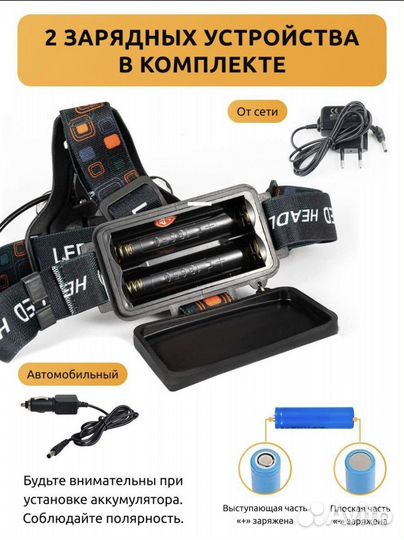 Фонарь налобный новый