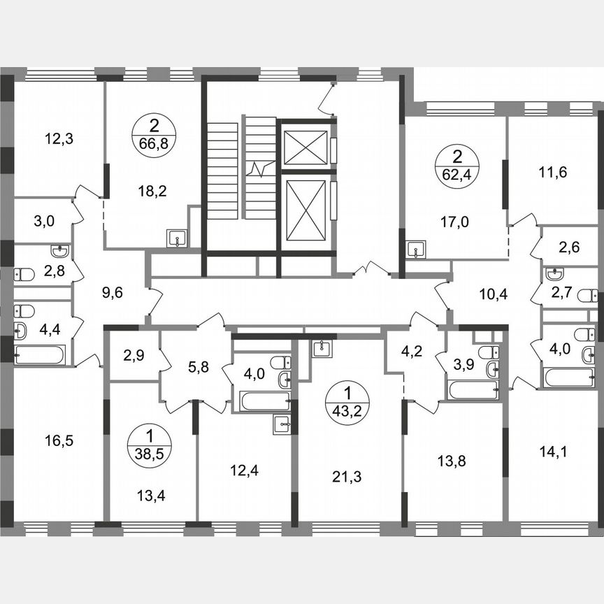 2-к. квартира, 66,8 м², 11/17 эт.