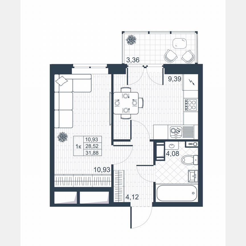 1-к. квартира, 29,5 м², 2/8 эт.