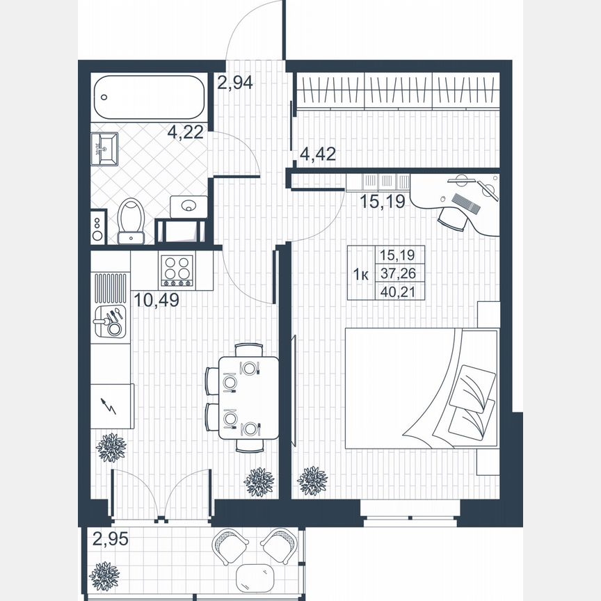 1-к. квартира, 38,1 м², 8/8 эт.