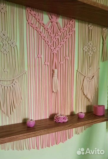 Полочка макраме 2 ярусная, дуб