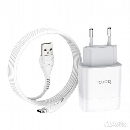 Сзу hoco C73A dual USB port +type-C 2.4A (White)