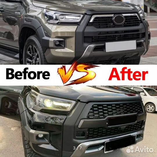 Решетка радиатора Toyota Hilux 2021-нв (чёрная)