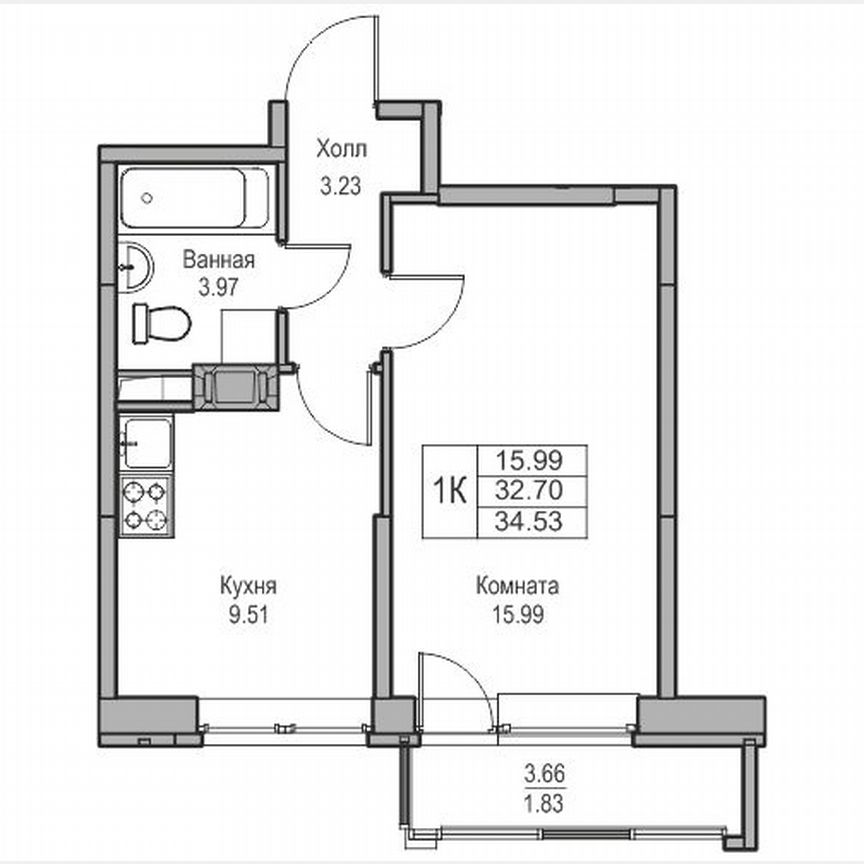 1-к. квартира, 34,5 м², 19/23 эт.