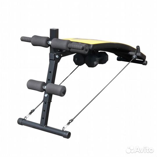 Скамья для пресса DFC D102RY с гантелями и эспанде