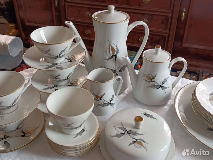 Чайно кофейный сервиз гдр, черная роза СССР