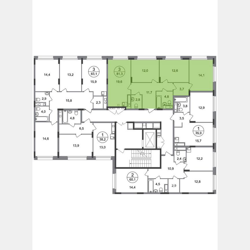 3-к. квартира, 81,3 м², 3/17 эт.