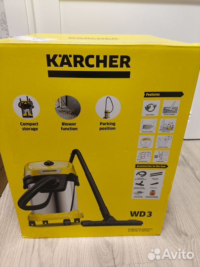 Новый Хозяйственный пылесос karcher WD 3 S, 1квт