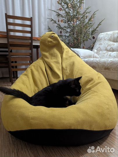 Кресло мешок велюровый желтый
