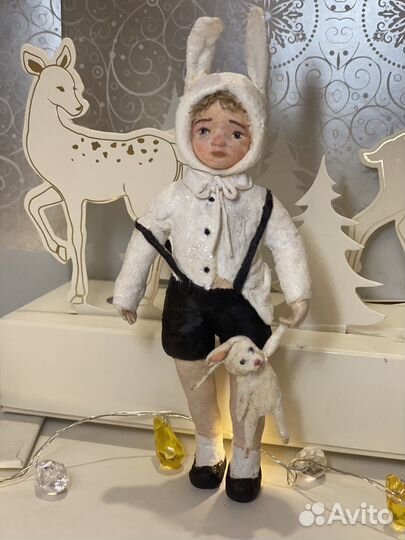 Ватная елочная игрушка. Зайчик