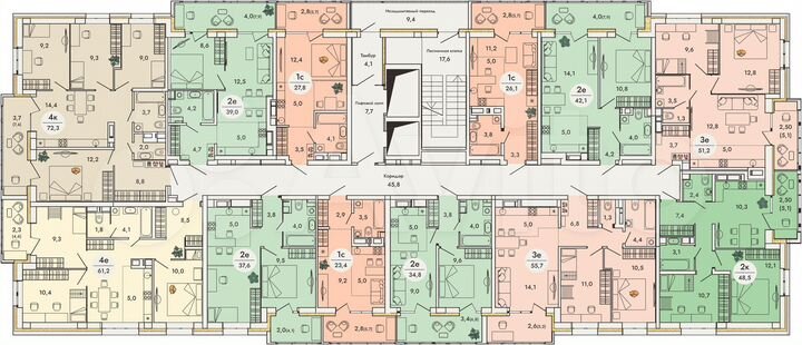 2-к. квартира, 42,1 м², 9/16 эт.