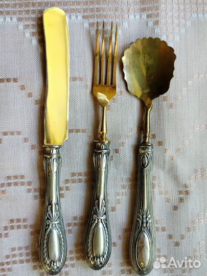 Набор десертных приборов латунь серебро Италия