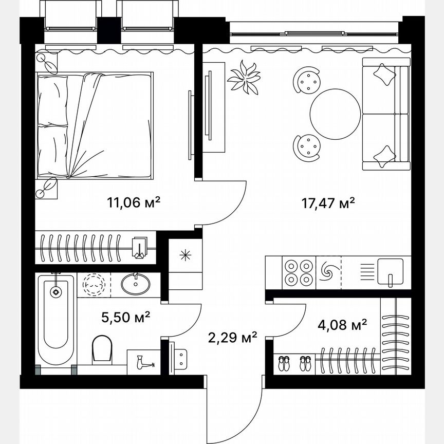 1-к. квартира, 40,1 м², 5/5 эт.