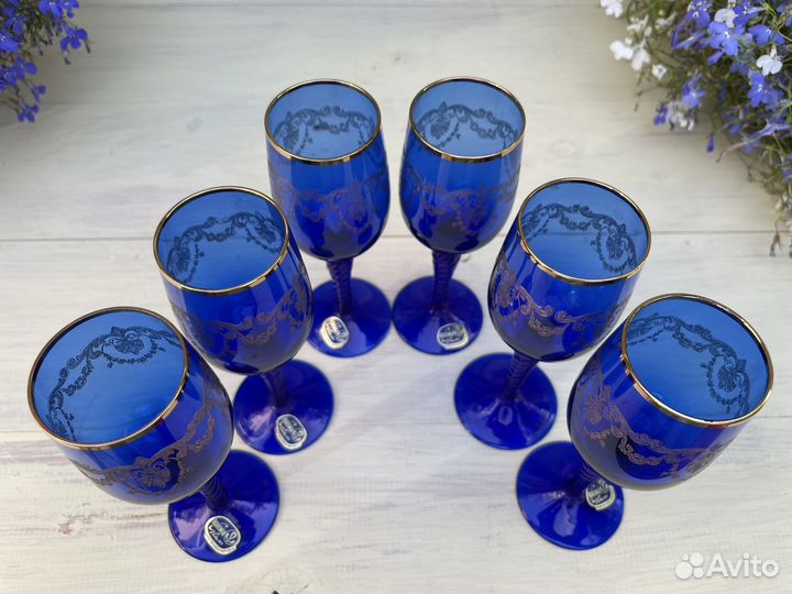 Набор бокалов 6 шт кобальт Богемия винтаж