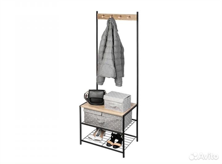 Напольная вешалка с полками для обуви дерево