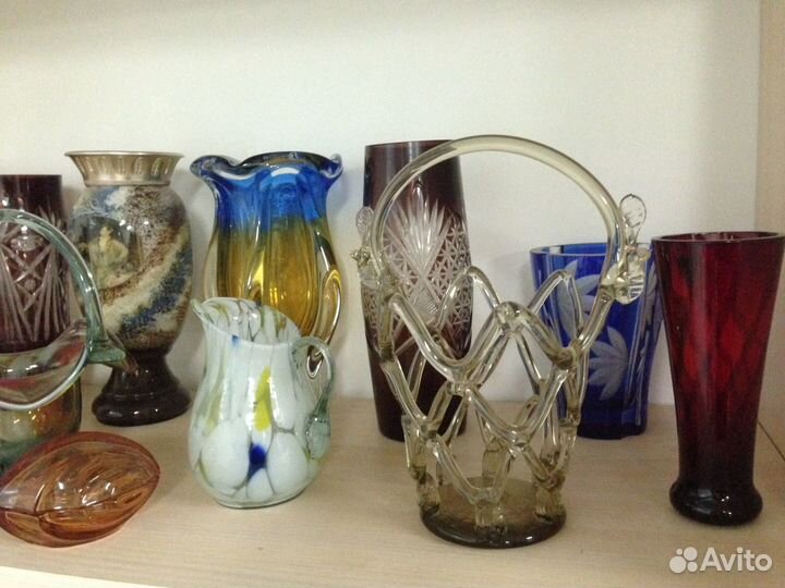 Вазы Конфетницы Молочник из цветного стекла СССР