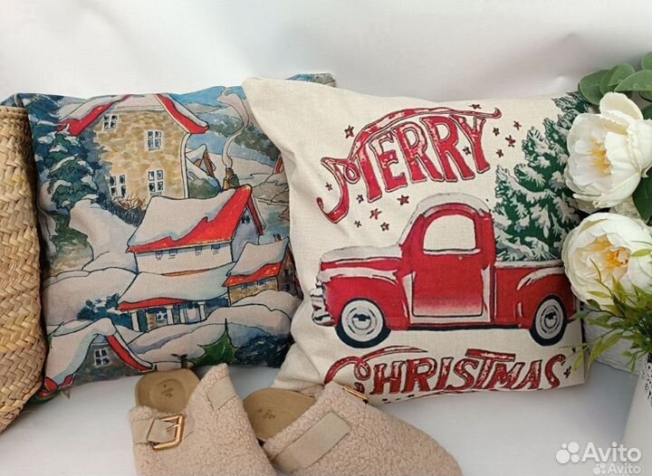 Чехол на подушку новогодний 2 шт в стиле hm home