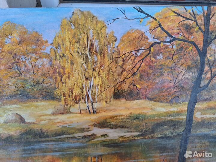 Картина маслом и акварелью на картоне пейзаж