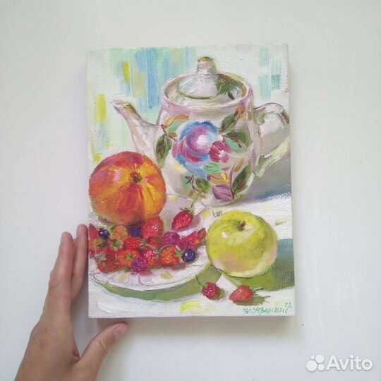 Картина маслом натюрморт ягоды и фрукты