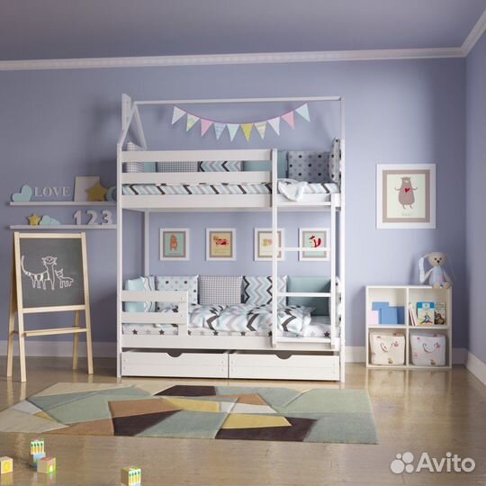 Детская кроватка двухярусная из массива дерева